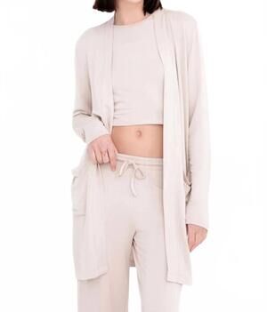 NEW MONO B lounge open front terry cardigan in beige